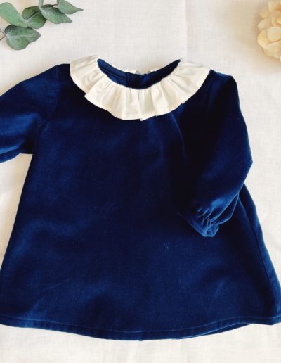 Robe trapèze de bébé en velours bleu