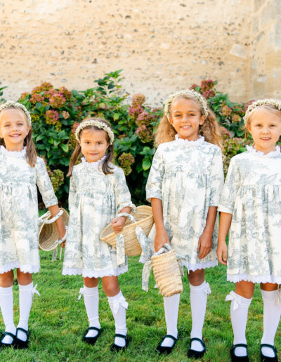 4 demoiselles d'honneur en robes de cortège en Toile de Jouy